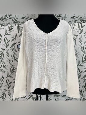 Wooden Ships Pullover Sweater Size S/M Ivory Mohair Wool V neck Lightweight #A